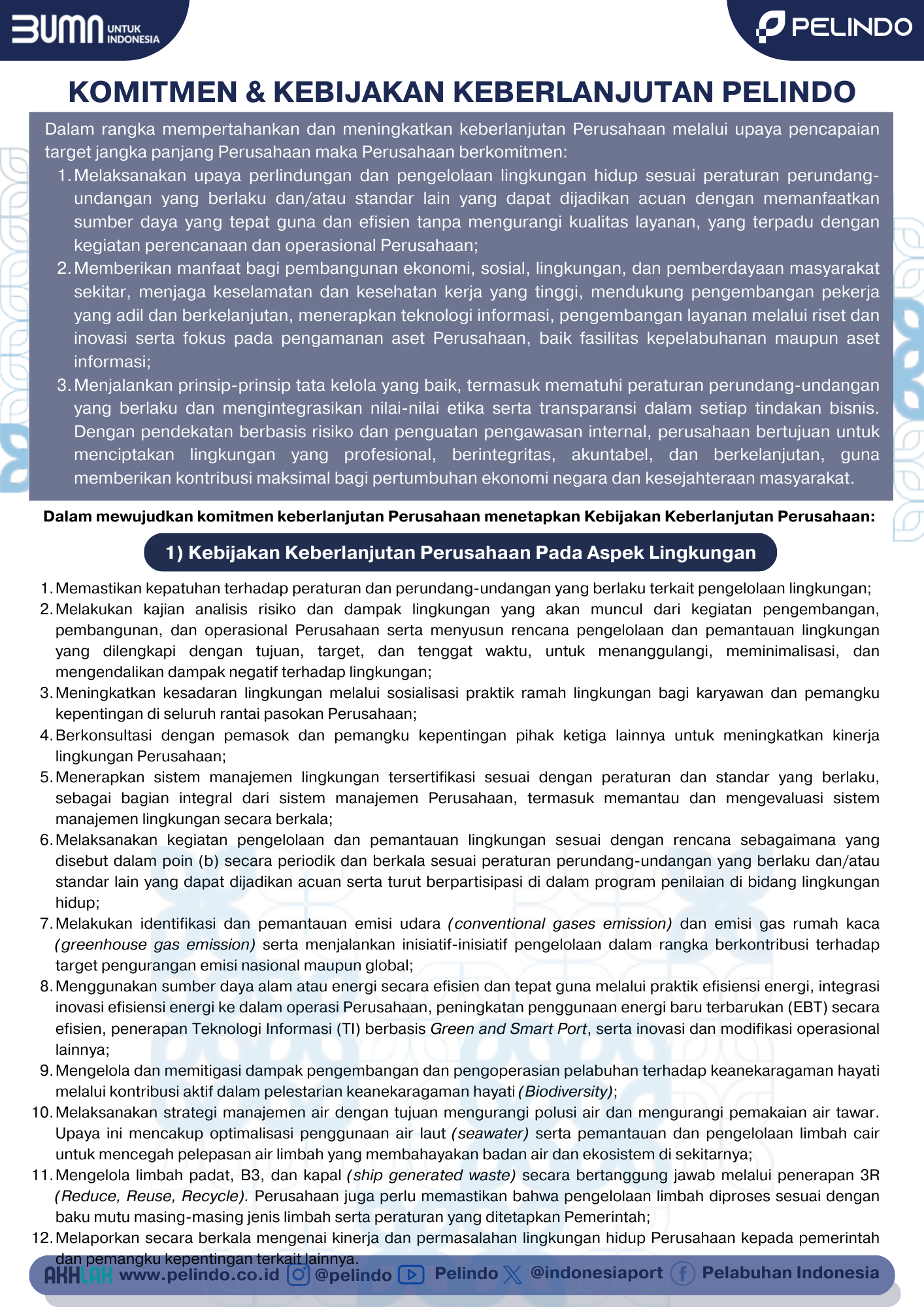 Komitmen & Kebijakan Keberlanjutan Pelindo
